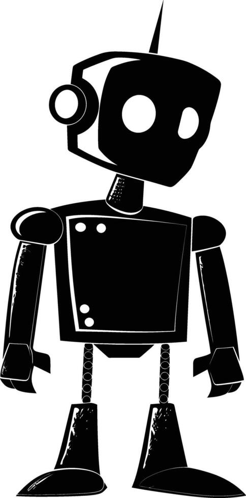 AI generated Silhouette cute robot black color only full body body