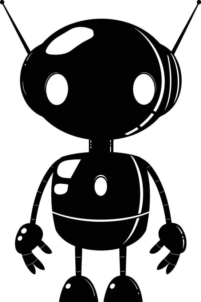 AI generated Silhouette cute robot black color only full body body vector