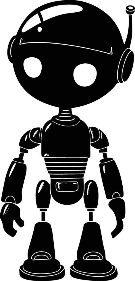 AI generated Silhouette cute robot black color only full body body vector