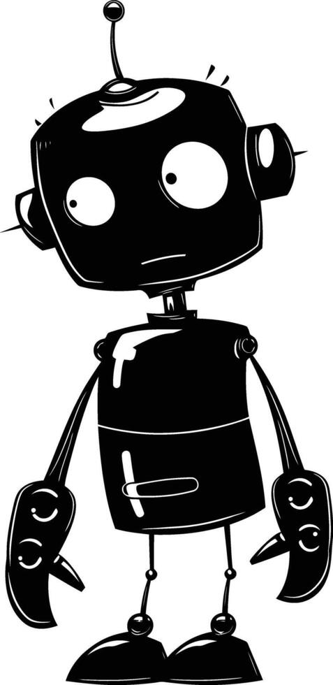 AI generated Silhouette cute robot black color only full body body vector