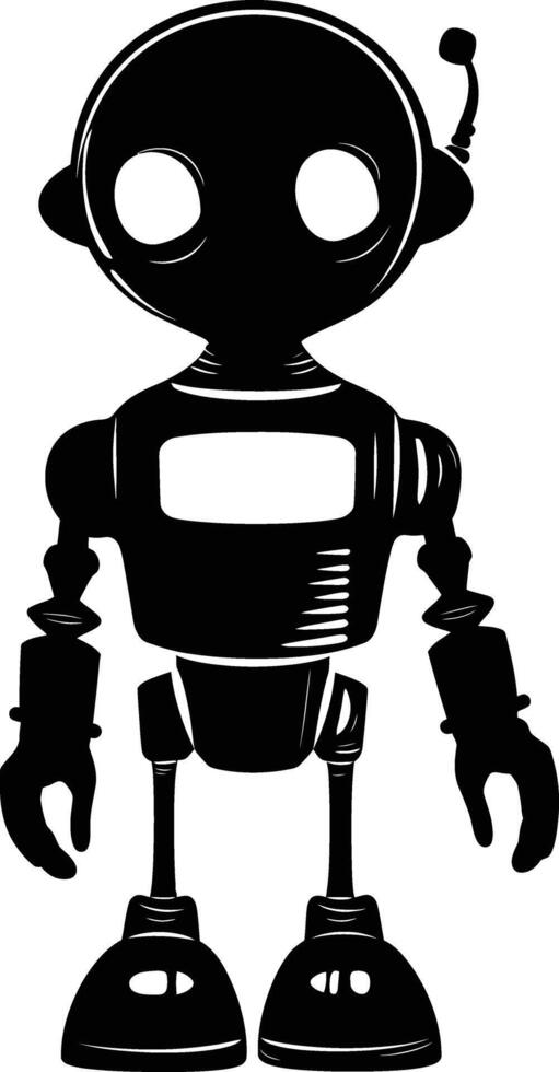 AI generated Silhouette cute robot black color only full body body vector