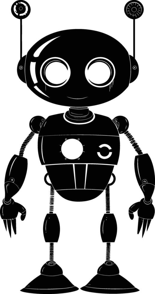 AI generated Silhouette cute robot black color only full body body vector