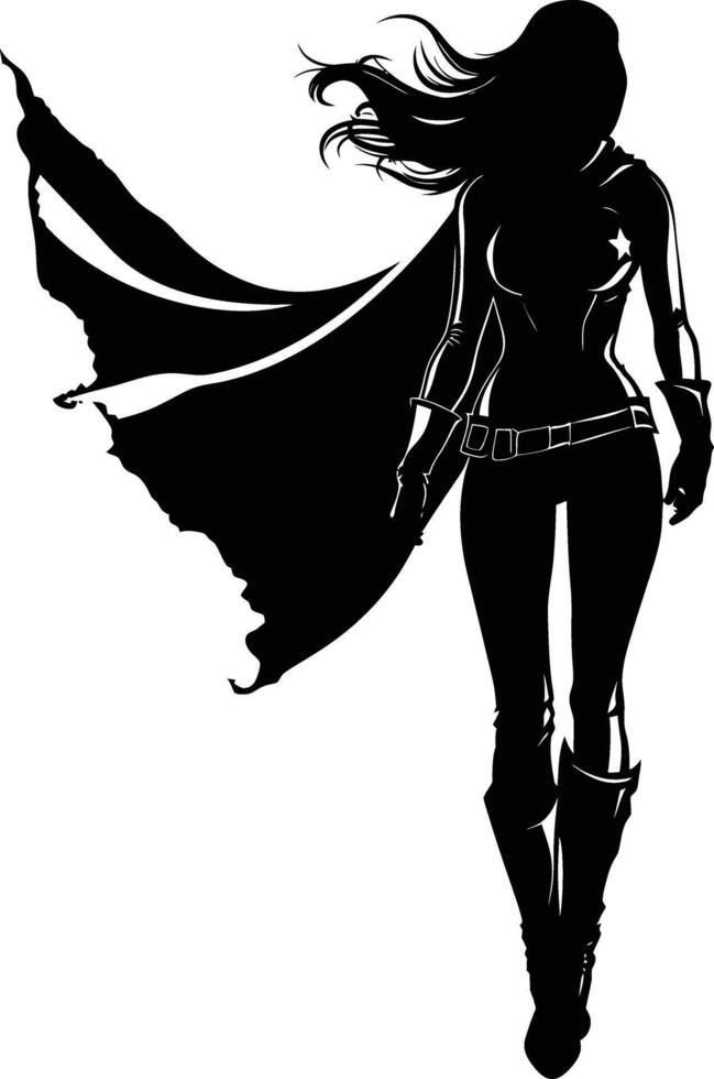 AI generated Silhouette cute women hero black color only full body vector