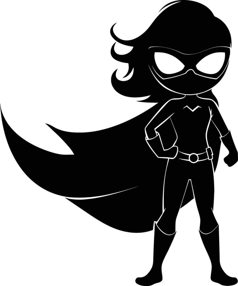 AI generated Silhouette cute women hero black color only full body vector