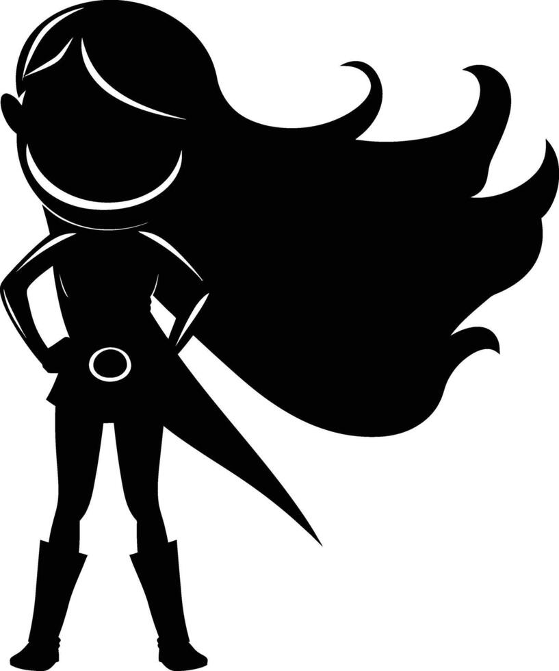 AI generated Silhouette cute women hero black color only full body vector