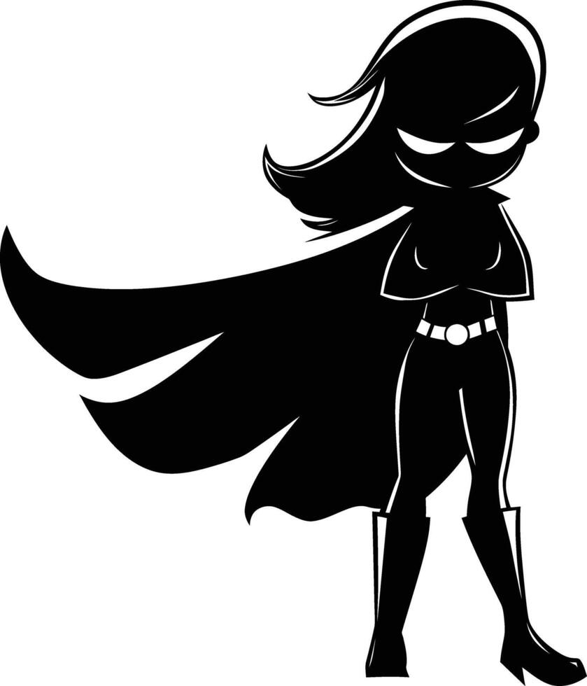 AI generated Silhouette cute women hero black color only full body vector