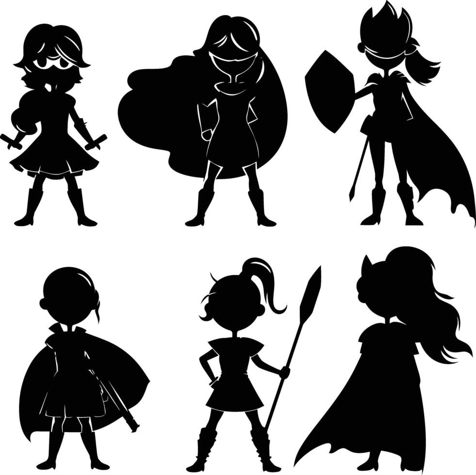 AI generated Silhouette cute women hero black color only full body vector