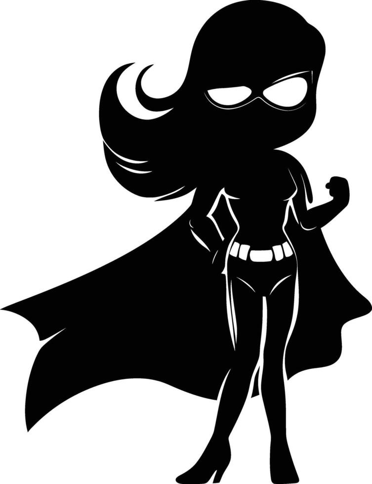 AI generated Silhouette cute women hero black color only full body vector