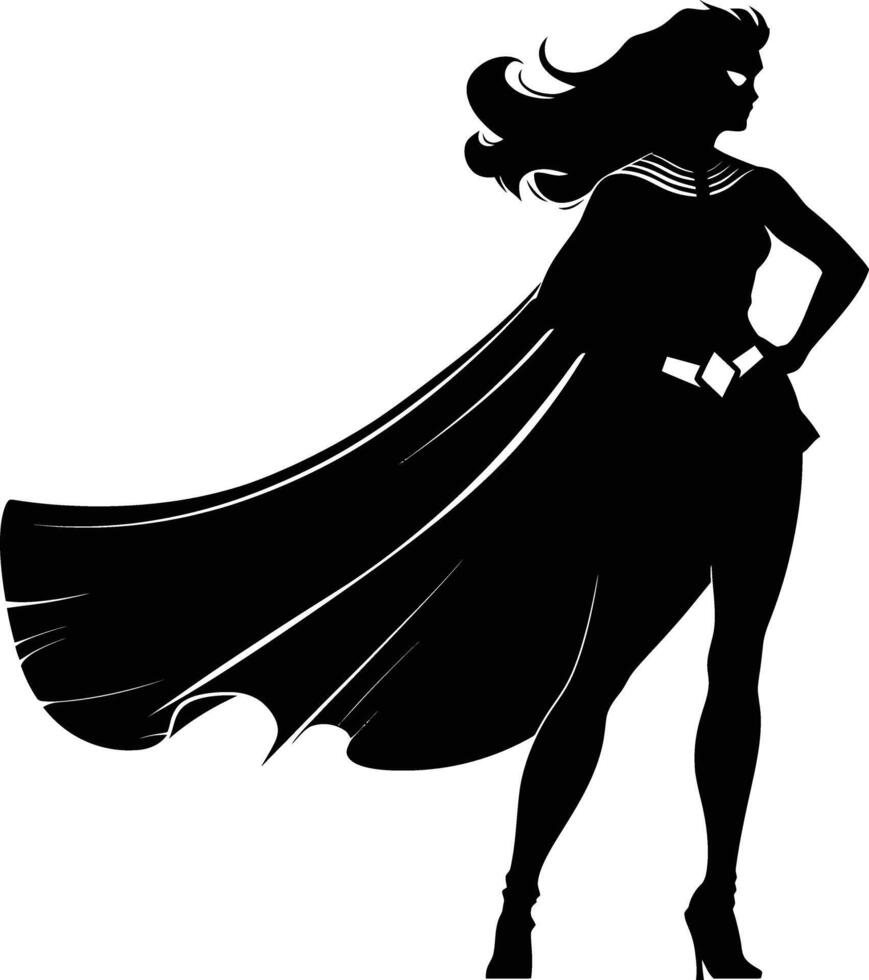 AI generated Silhouette cute women hero black color only full body vector