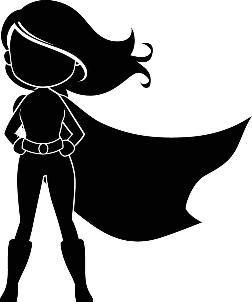 AI generated Silhouette cute women hero black color only full body vector