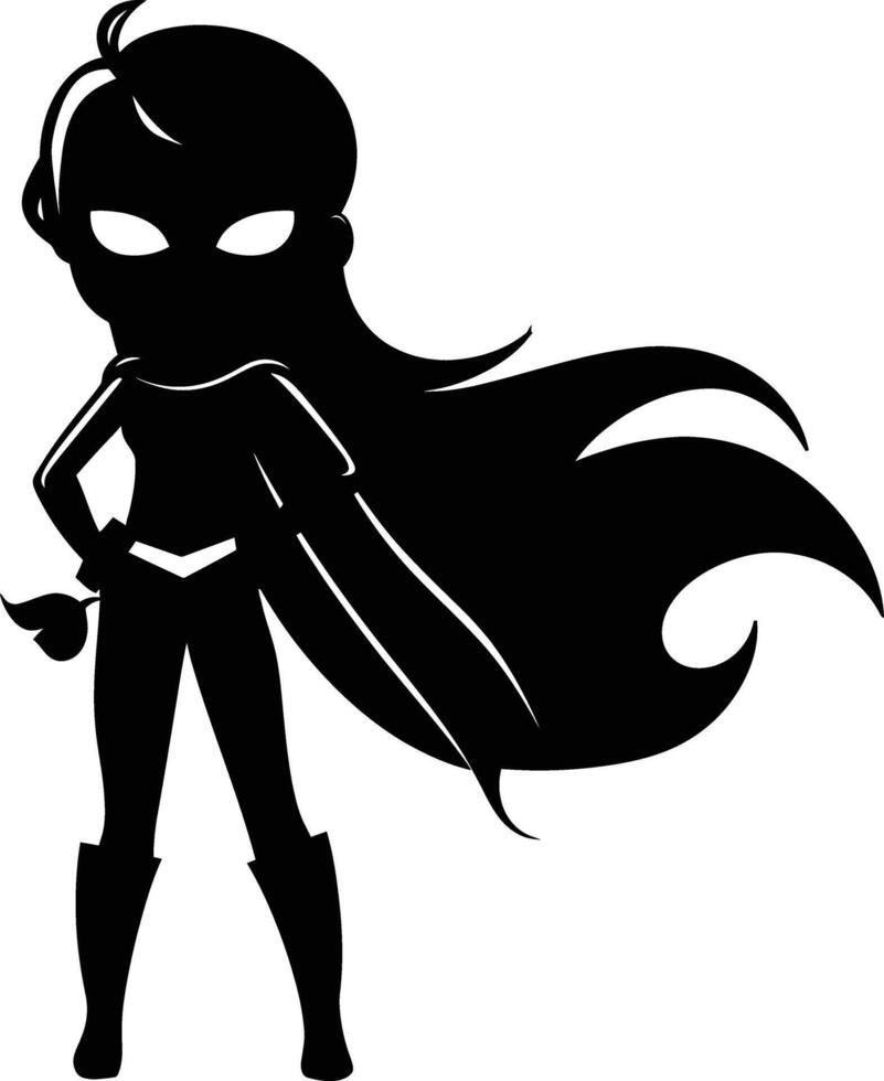 AI generated Silhouette cute women hero black color only full body vector