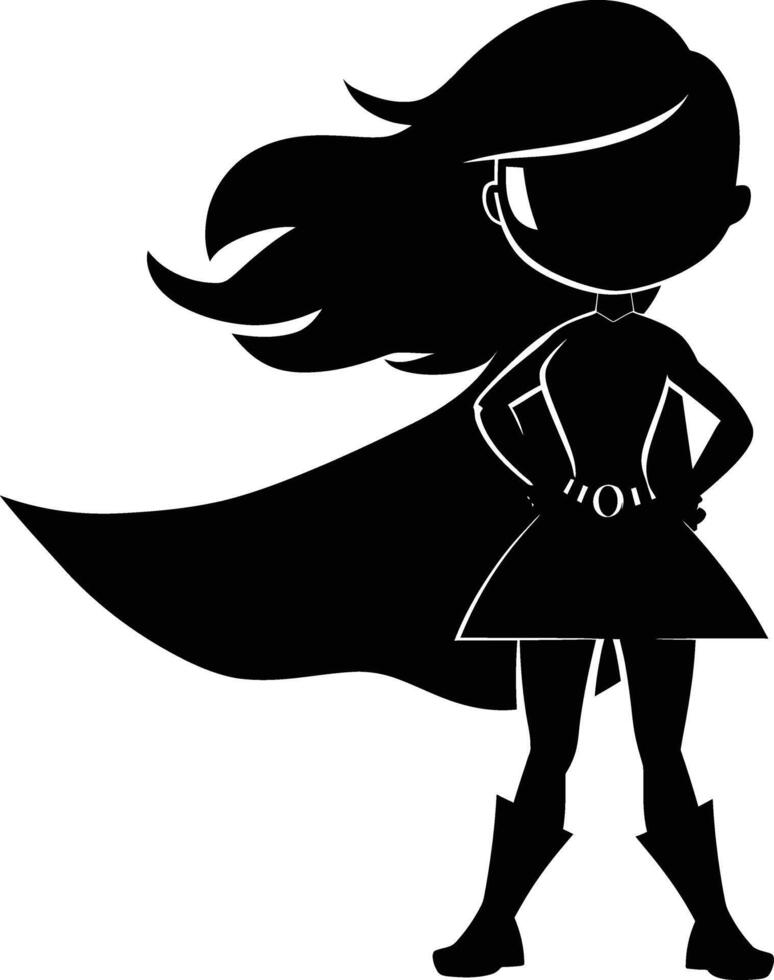 AI generated Silhouette cute women hero black color only full body vector