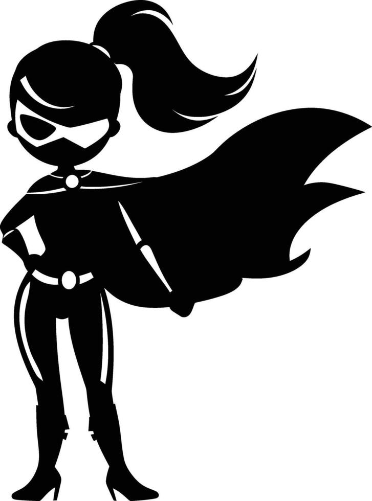 AI generated Silhouette cute women hero black color only full body vector