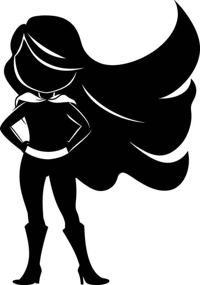 AI generated Silhouette cute women hero black color only full body vector
