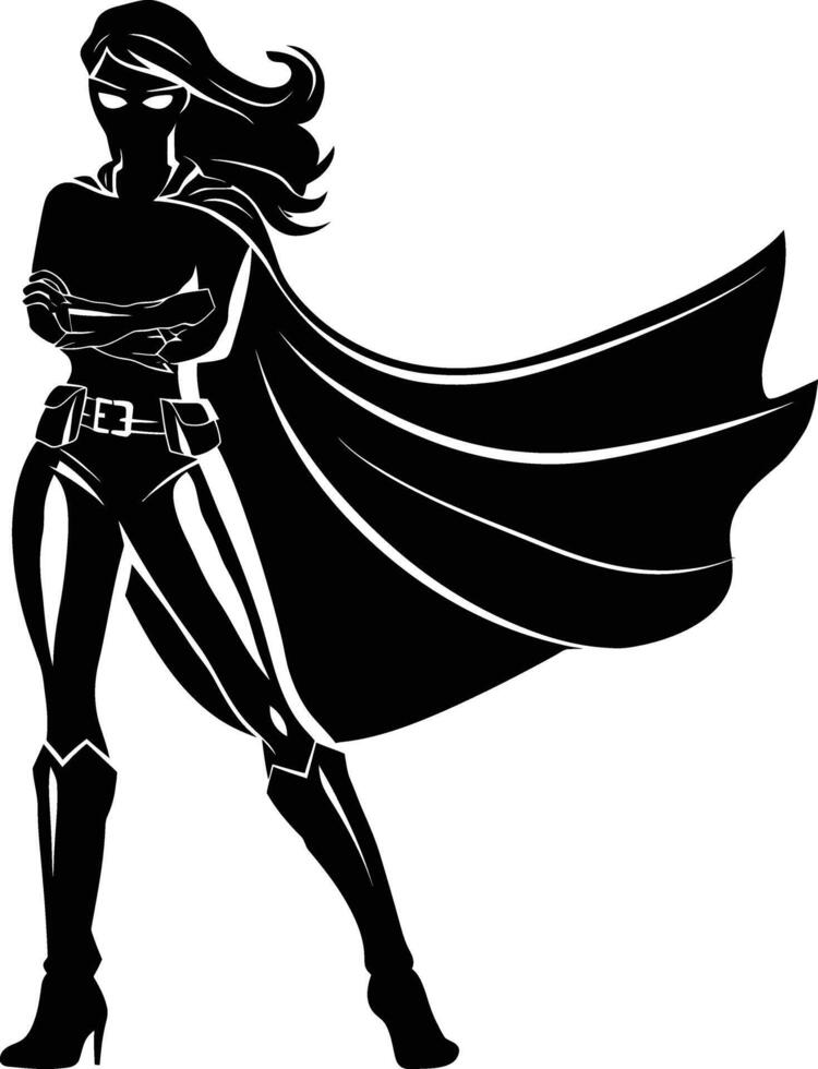 AI generated Silhouette cute women hero black color only full body vector