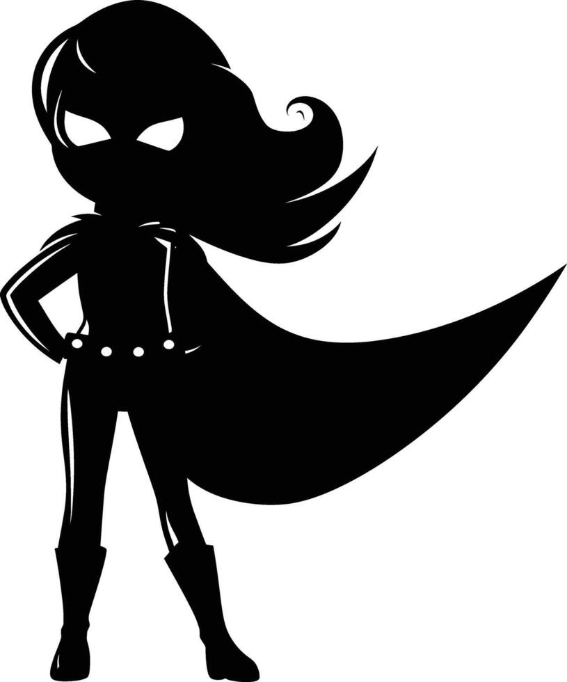 AI generated Silhouette cute women hero black color only full body vector