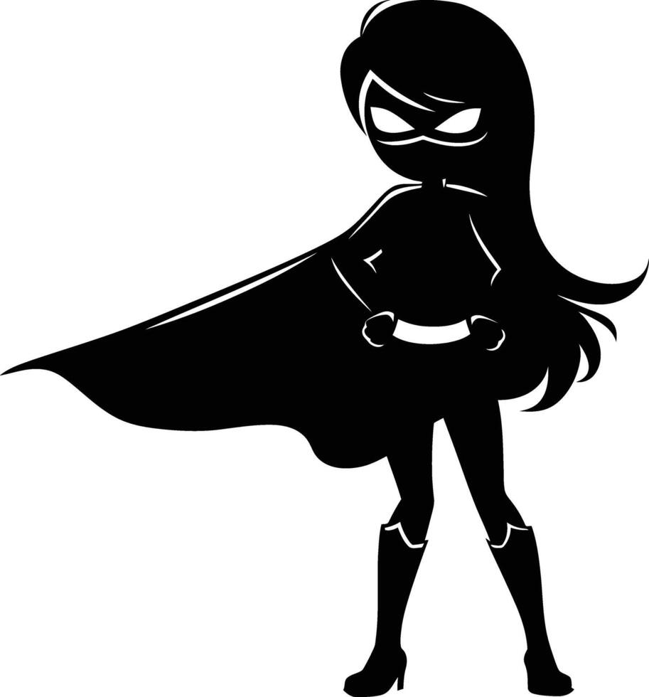 AI generated Silhouette cute women hero black color only full body vector