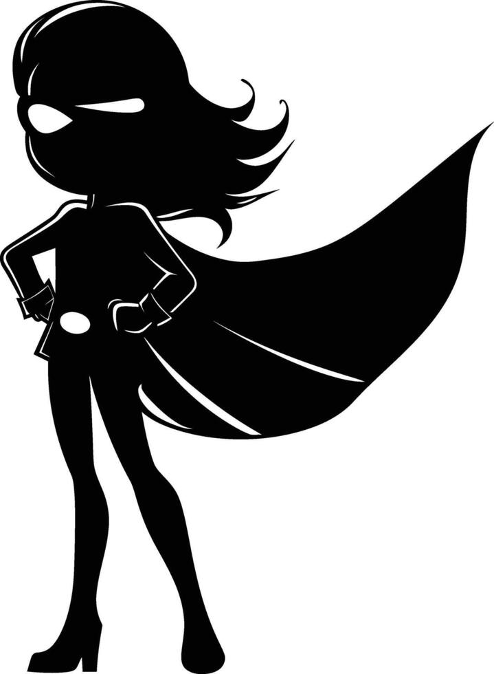 AI generated Silhouette cute women hero black color only full body vector