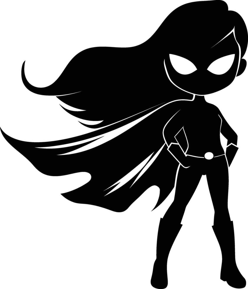 AI generated Silhouette cute women hero black color only full body vector