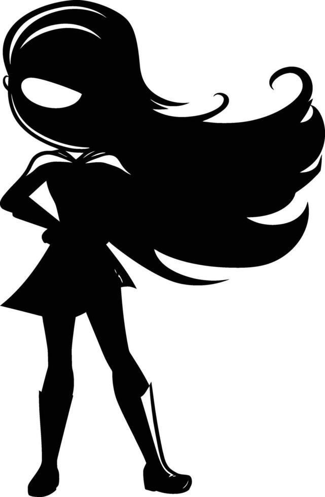 AI generated Silhouette cute women hero black color only full body vector