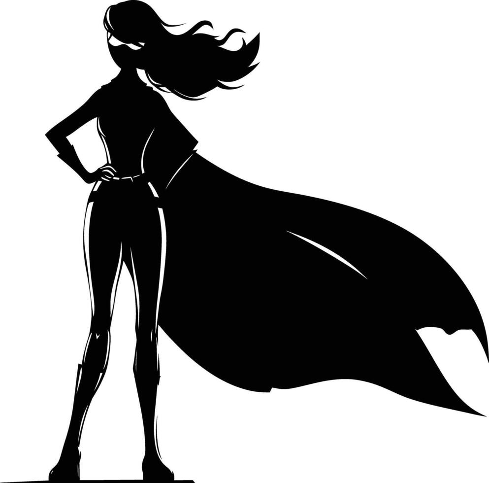 AI generated Silhouette cute women hero black color only full body vector