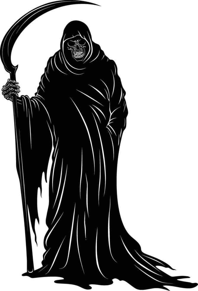 AI generated Silhouette grim reaper black color only full body body vector