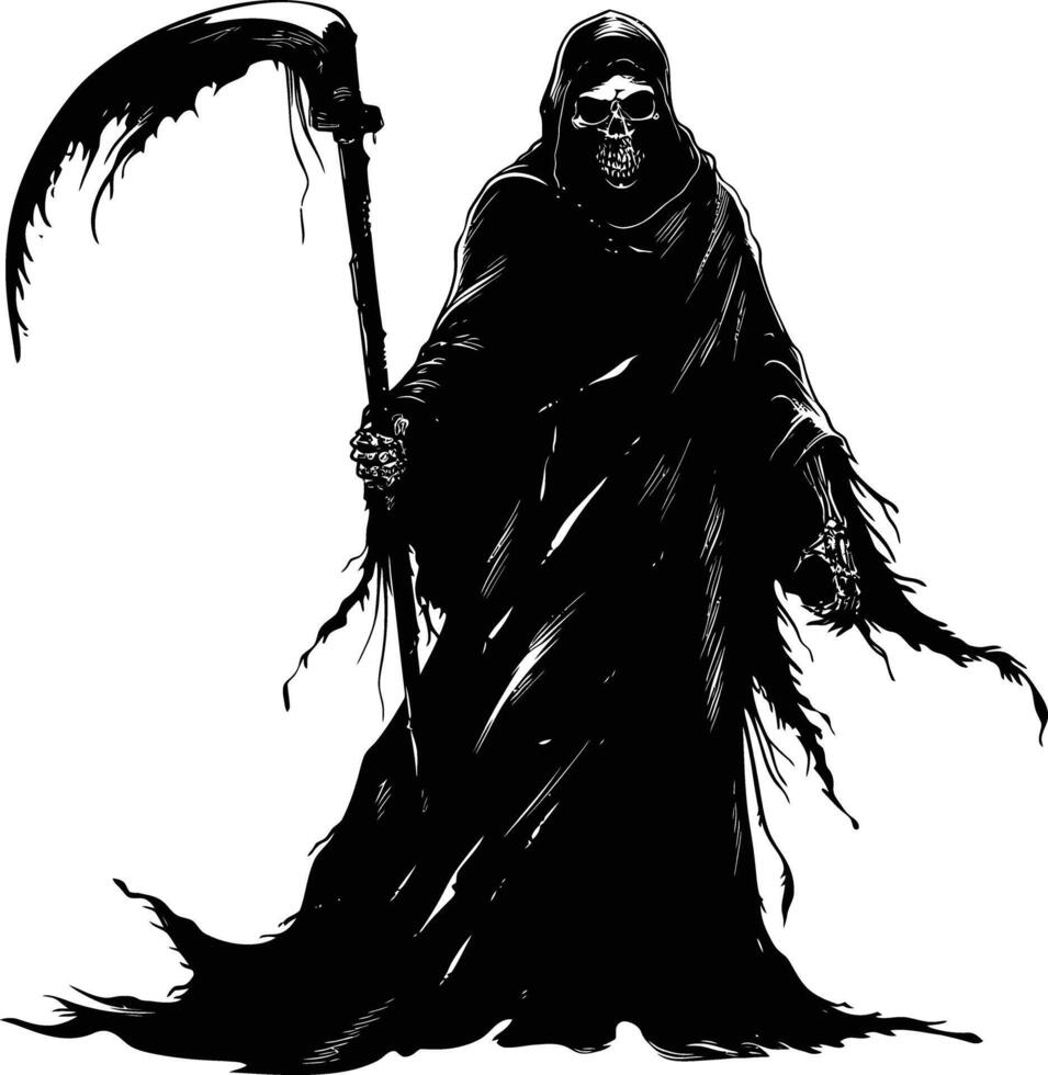 AI generated Silhouette grim reaper black color only full body body vector