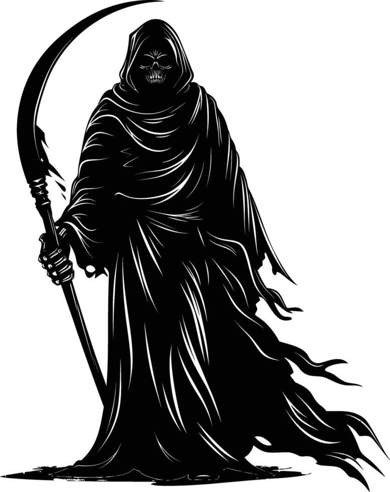AI generated Silhouette grim reaper black color only full body body vector
