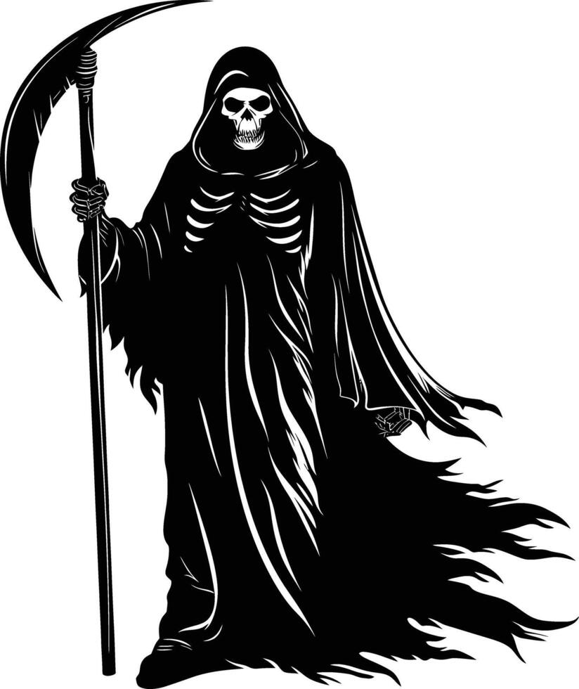 AI generated Silhouette grim reaper black color only full body body vector