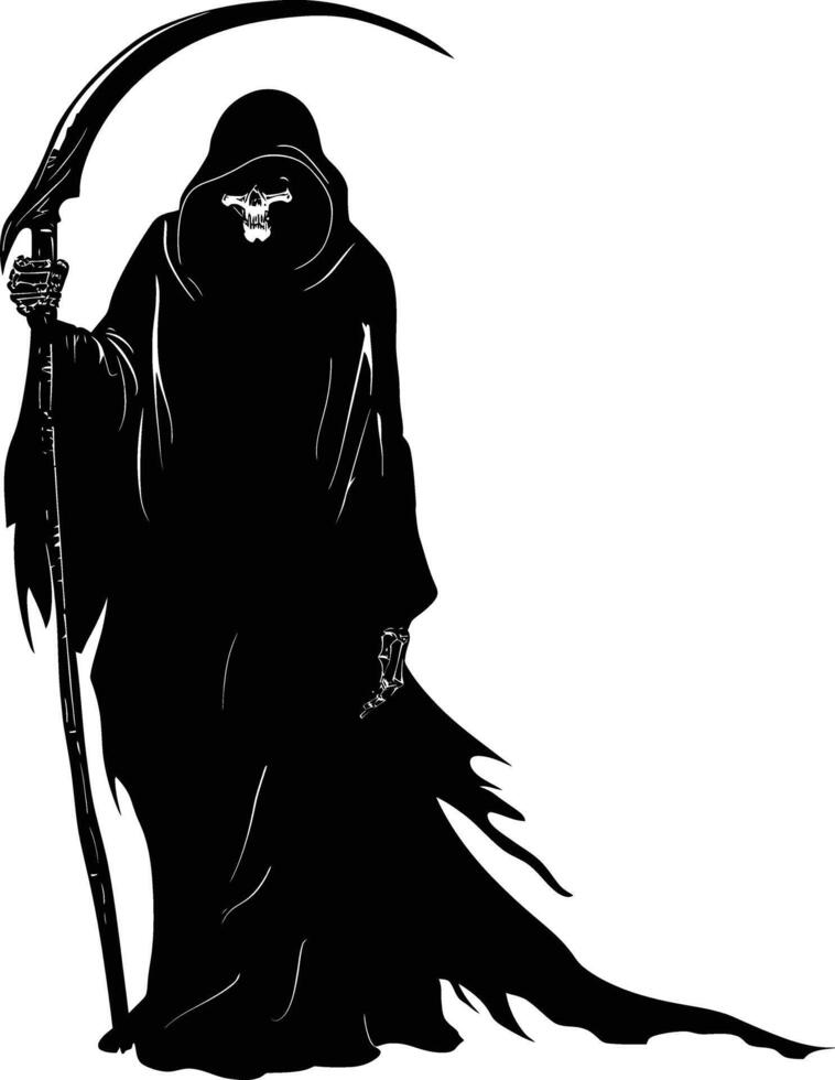 AI generated Silhouette grim reaper black color only full body body vector