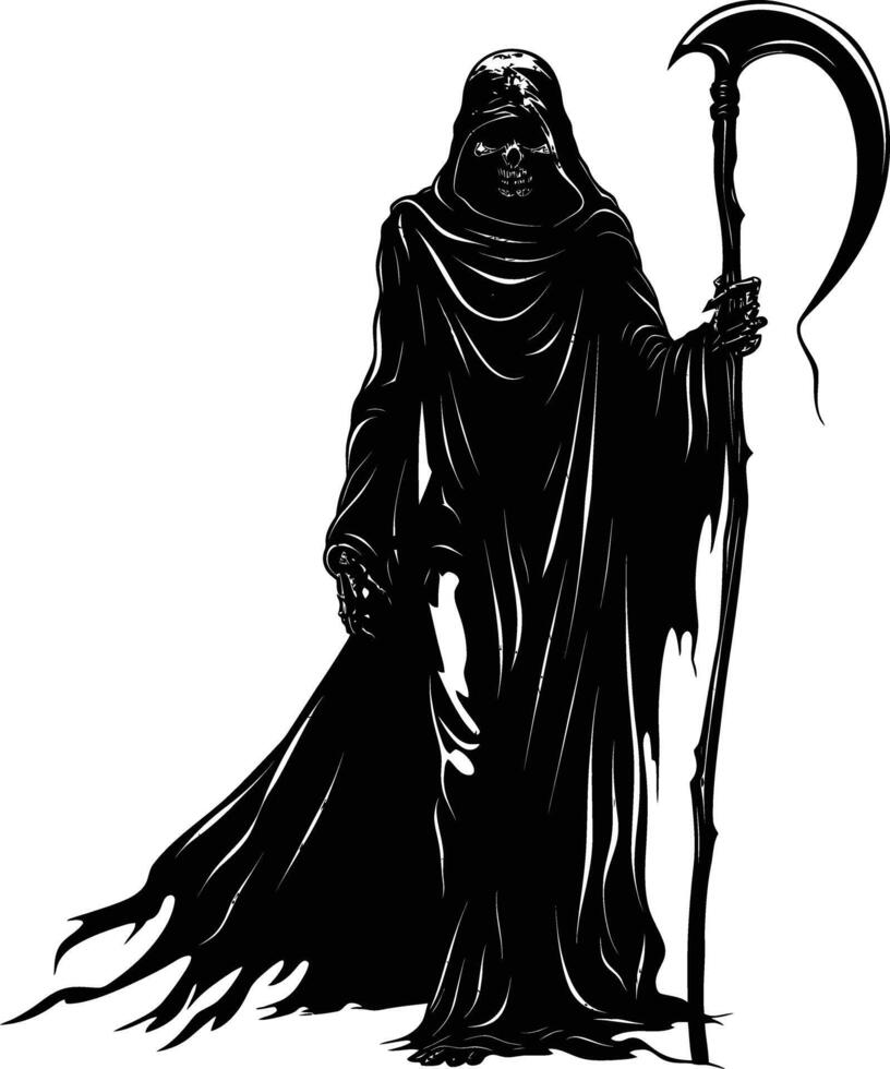 AI generated Silhouette grim reaper black color only full body body vector