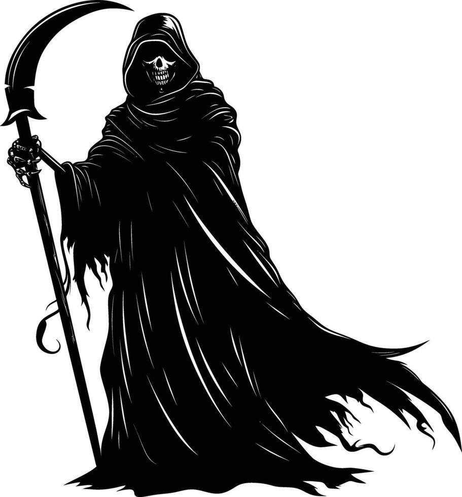 AI generated Silhouette grim reaper black color only full body body vector