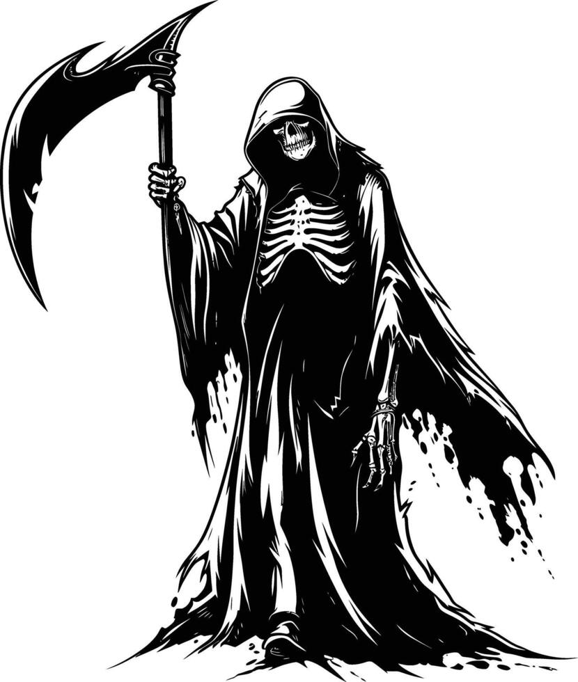 AI generated Silhouette grim reaper black color only full body body vector