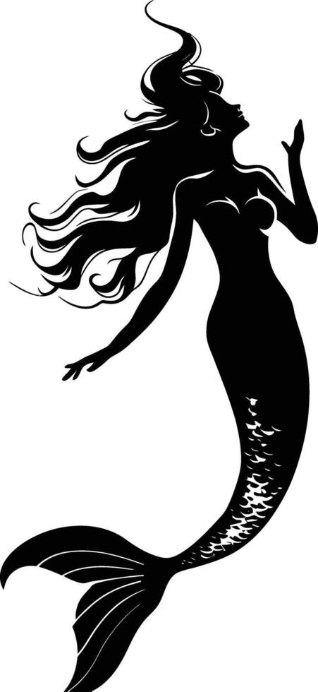 AI generated Silhouette mermaid black color only full body body vector