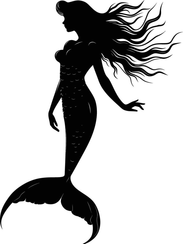 AI generated Silhouette mermaid black color only full body body vector