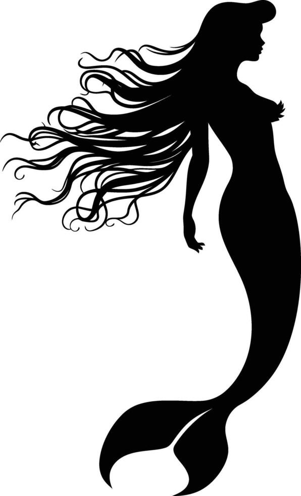 AI generated Silhouette mermaid black color only full body body vector