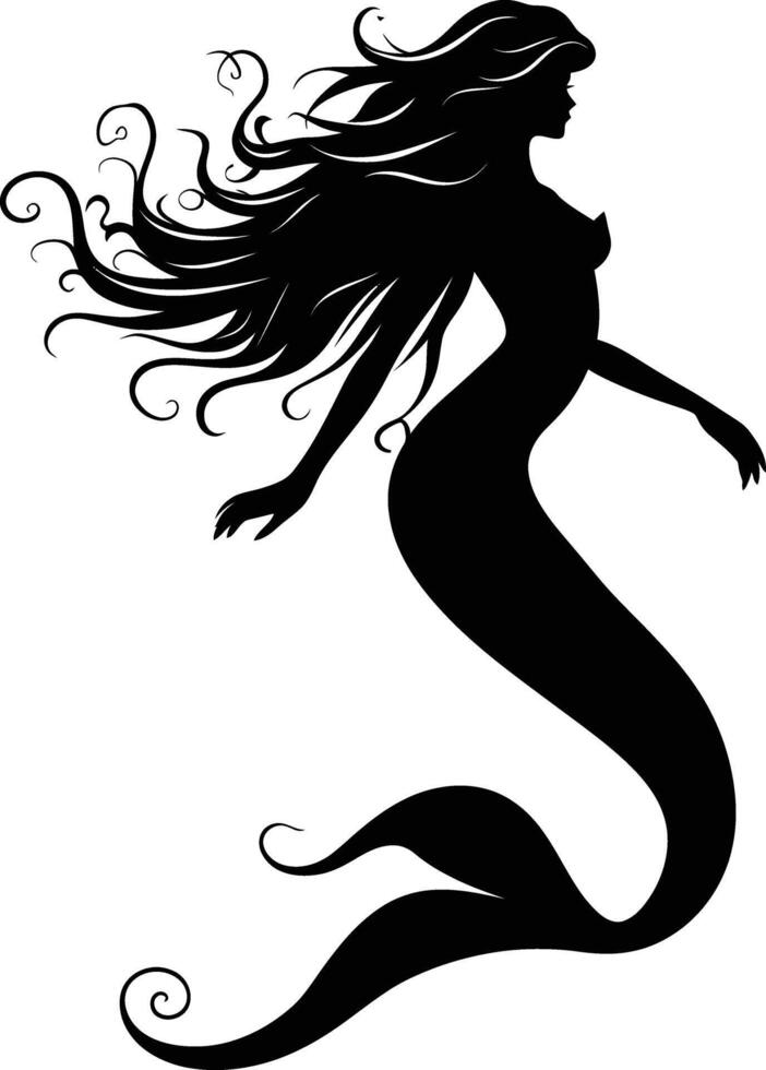 AI generated Silhouette mermaid black color only full body body vector