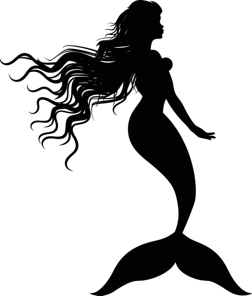 AI generated Silhouette mermaid black color only full body body vector