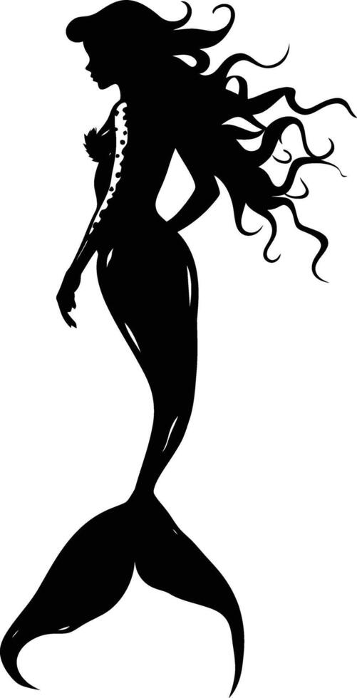 AI generated Silhouette mermaid black color only full body body vector