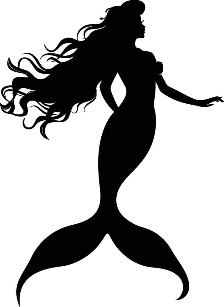 AI generated Silhouette mermaid black color only full body body vector