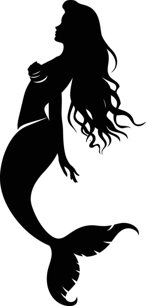 AI generated Silhouette mermaid black color only full body body vector