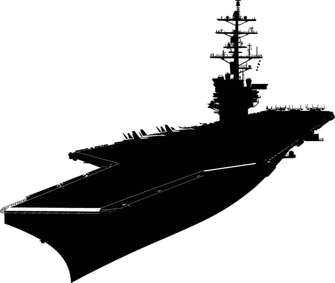 AI generated Silhouette Aircraft carrier top view black color only vector