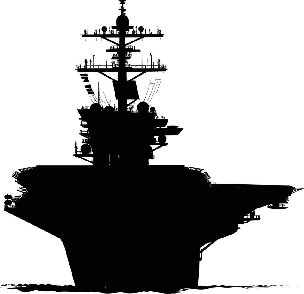 AI generated Silhouette Aircraft carrier black color only vector