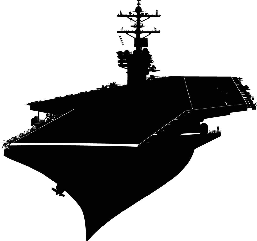 AI generated Silhouette Aircraft carrier top view black color only vector