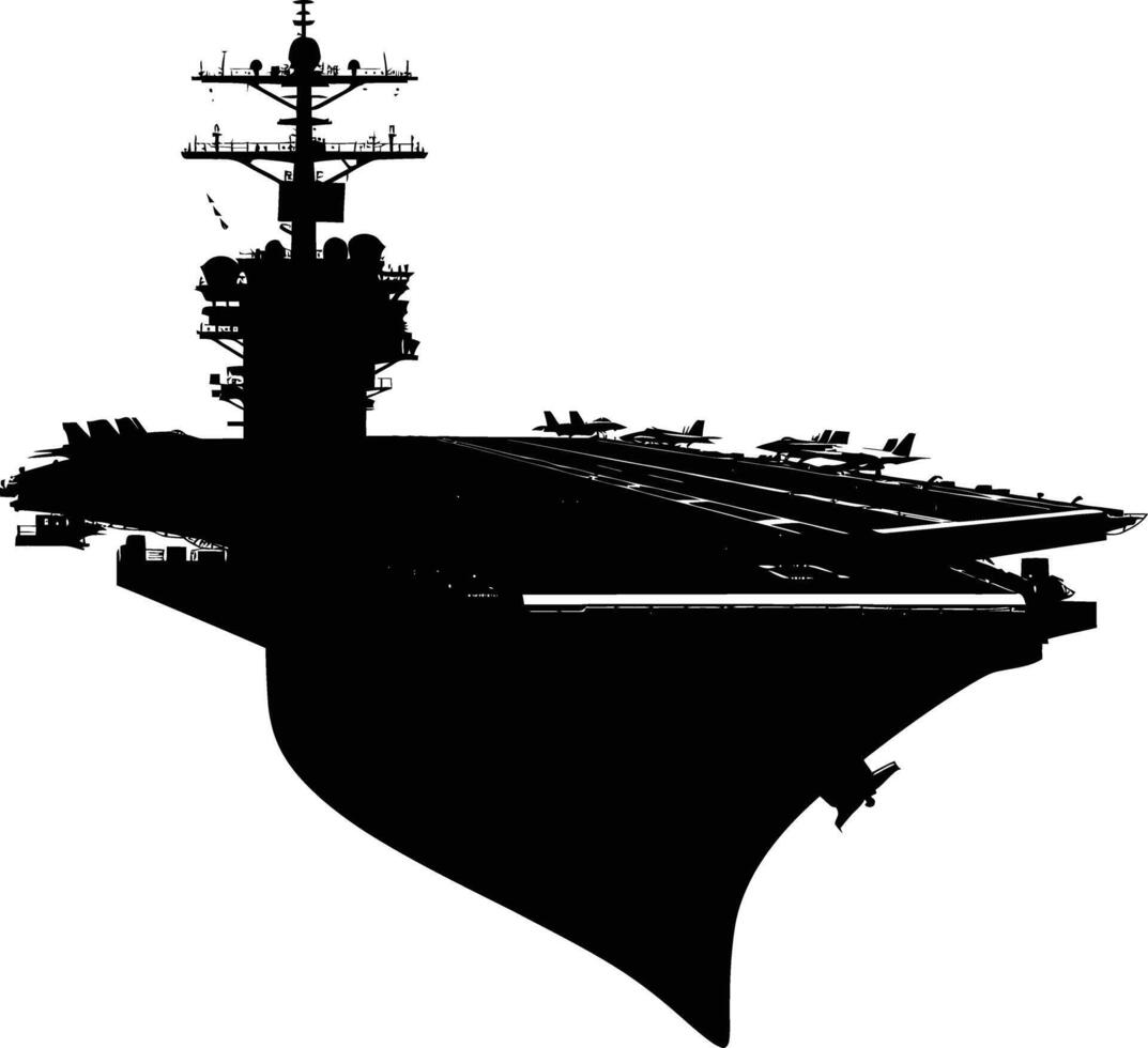 AI generated Silhouette Aircraft carrier top view black color only vector