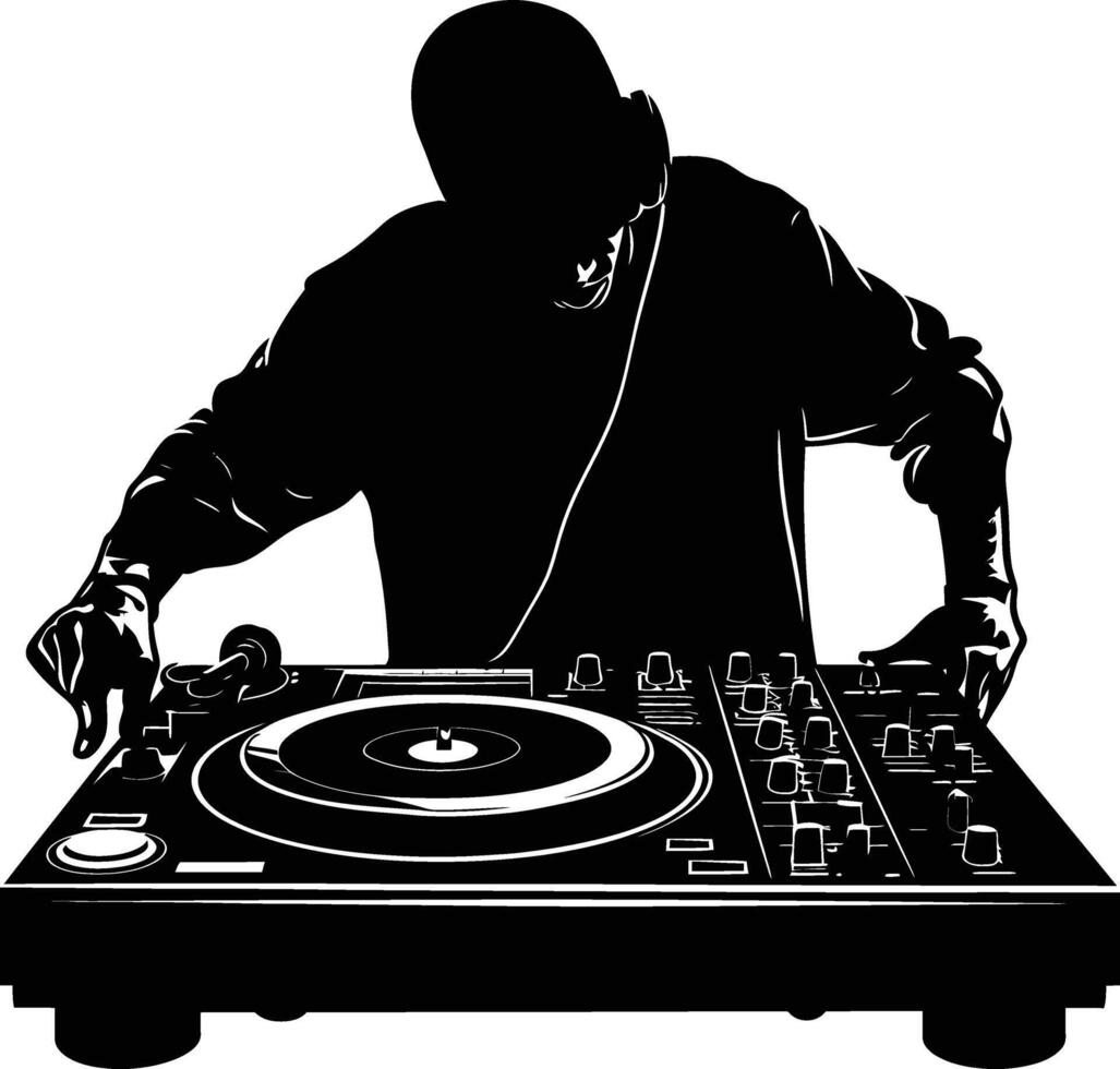 AI generated Silhouette DJ Turntable black color only vector