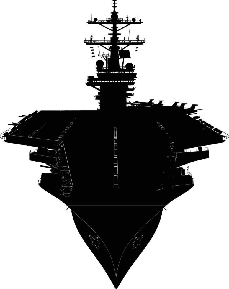 AI generated Silhouette Aircraft carrier top view black color only vector