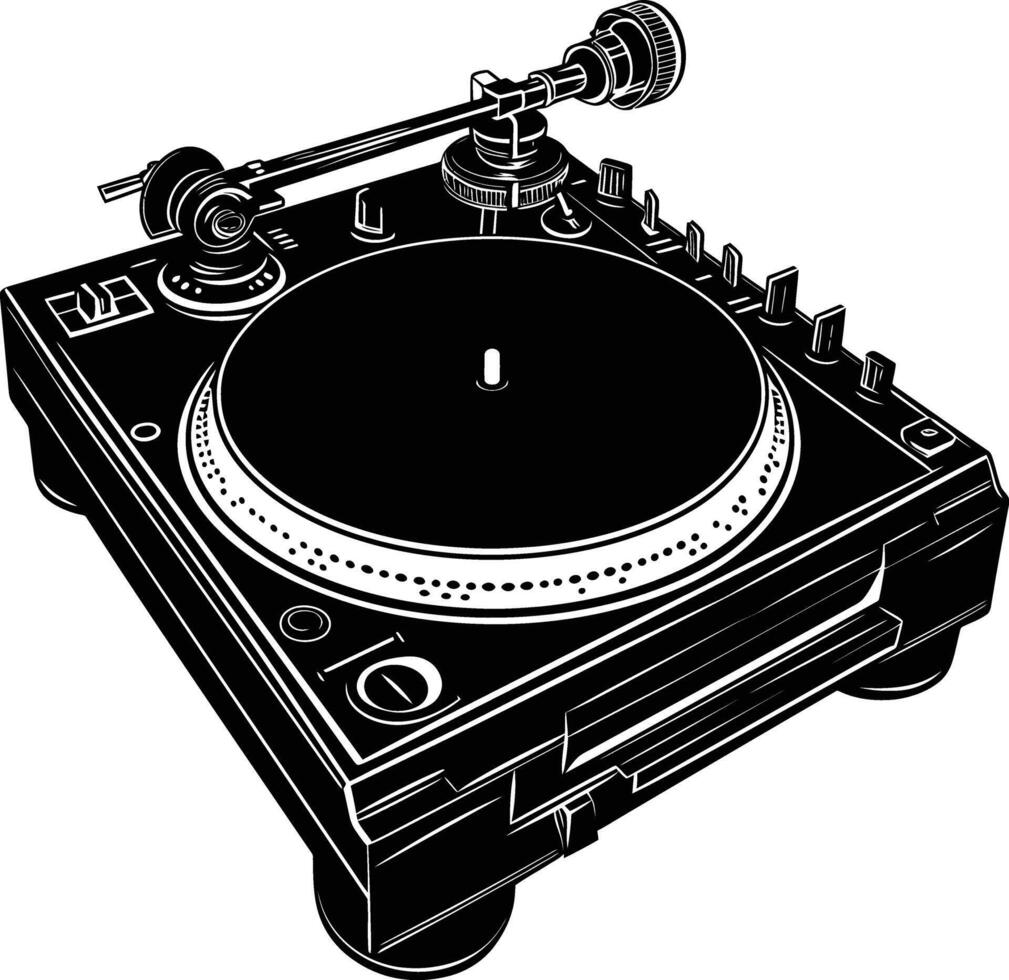 AI generated Silhouette DJ Turntable black color only vector