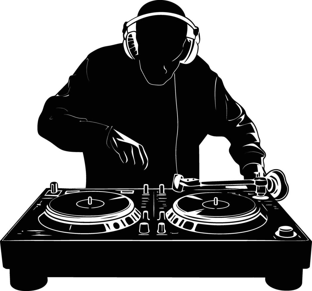 AI generated Silhouette DJ Turntable black color only vector