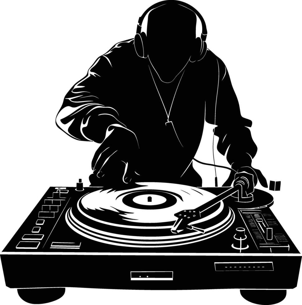 AI generated Silhouette DJ Turntable black color only vector